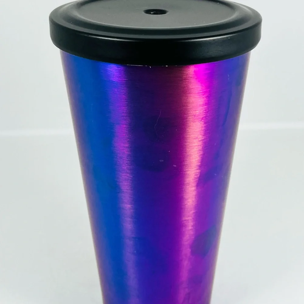 Starbucks Iridescent Purple Blue Cold Cup Stainless Steel Tumbler 16 oz No Straw